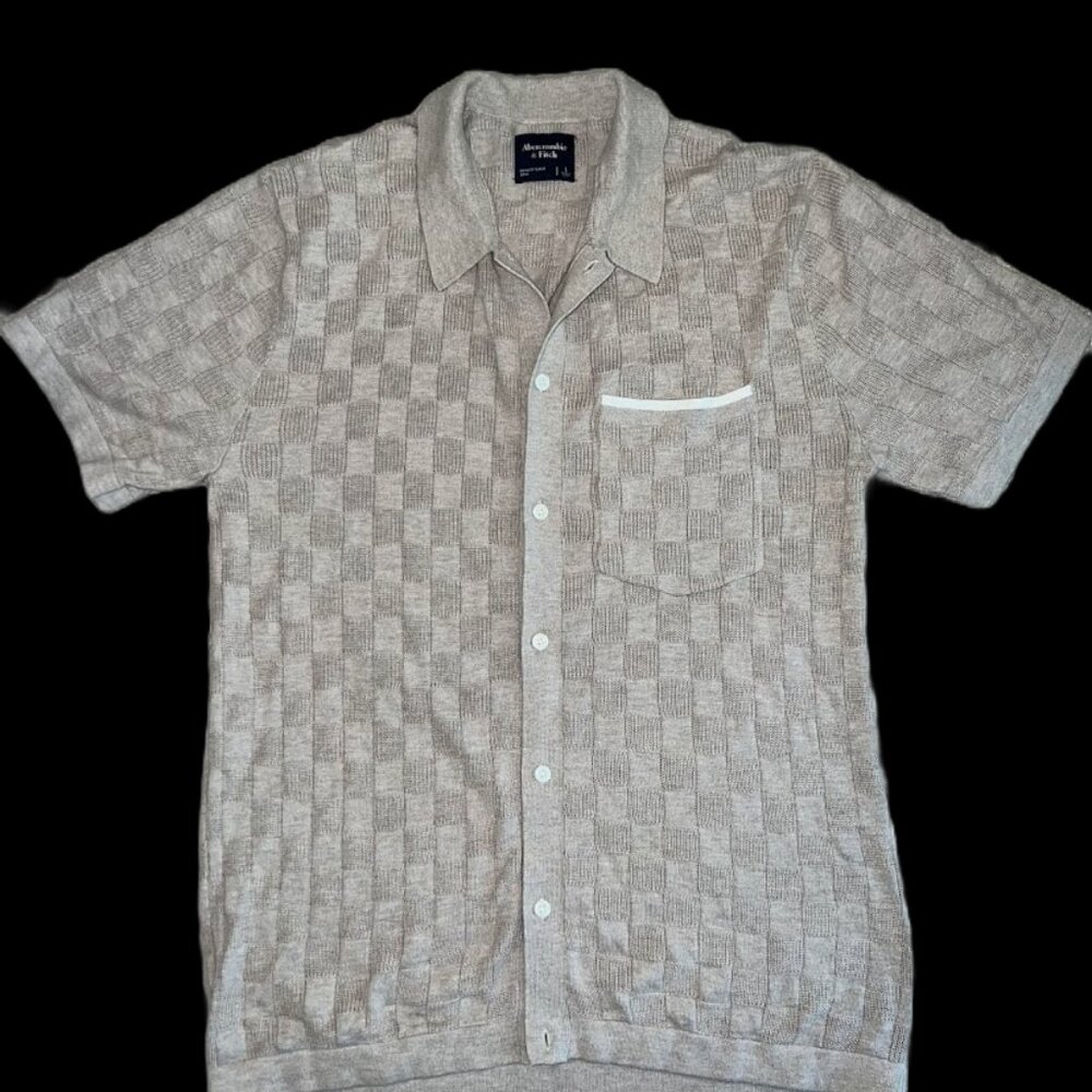 Checkered, Button-Through A&F Sweater Polo in Large